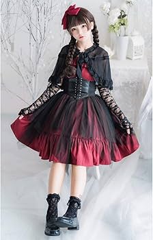 Amazon.co.jp: ゴスロリ ワンピース ロリータ コスプレ 衣装 黒 赤