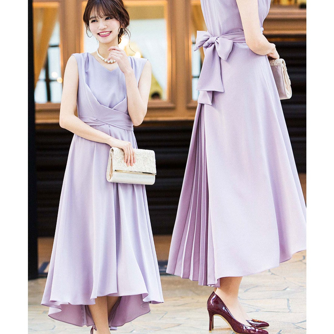 ニアナ niana クロスベルトバックプリーツ 結婚式ワンピース