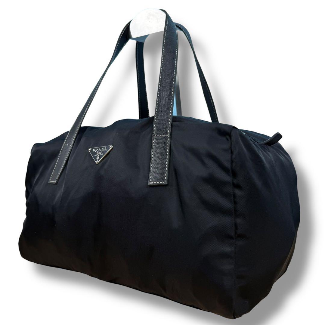 【美品】PRADA プラダ ミニボストン ナイロン サフィアーノ 三角ロゴ 黒 PRADA - PRADA プラダ 三角ロゴ ミニボストン ヴィンテージ
