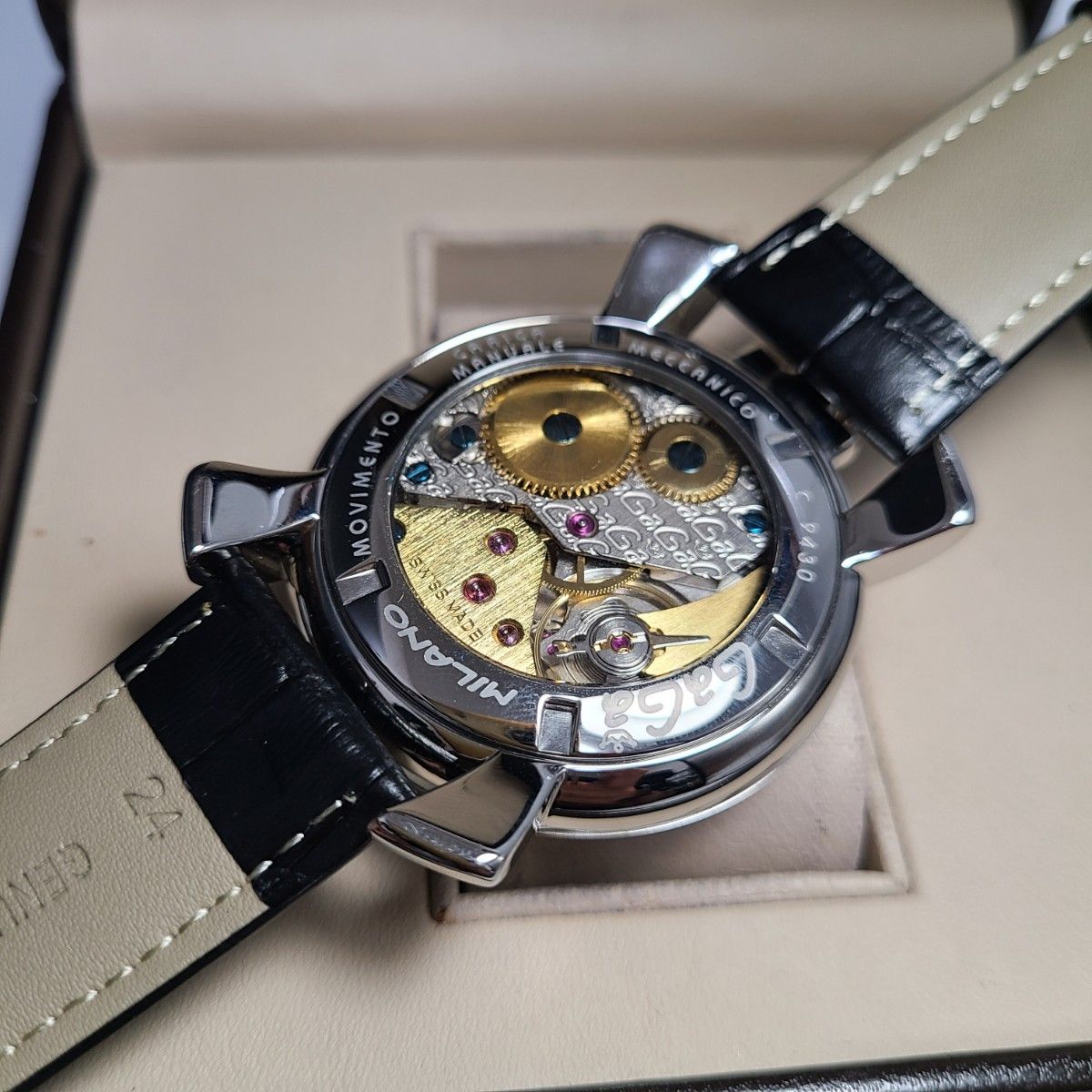 未使用品 GaGa MILANO ガガミラノ マヌアーレ 48MM スカル 社外レザー