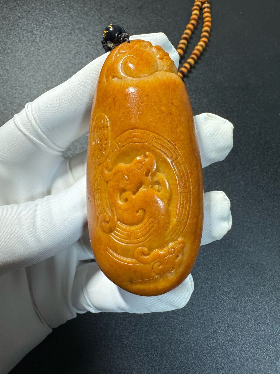 龍 赤色和田玉 本玉 時代物 お守り 極細工 和田玉 漢～唐代 玉彫 古玩