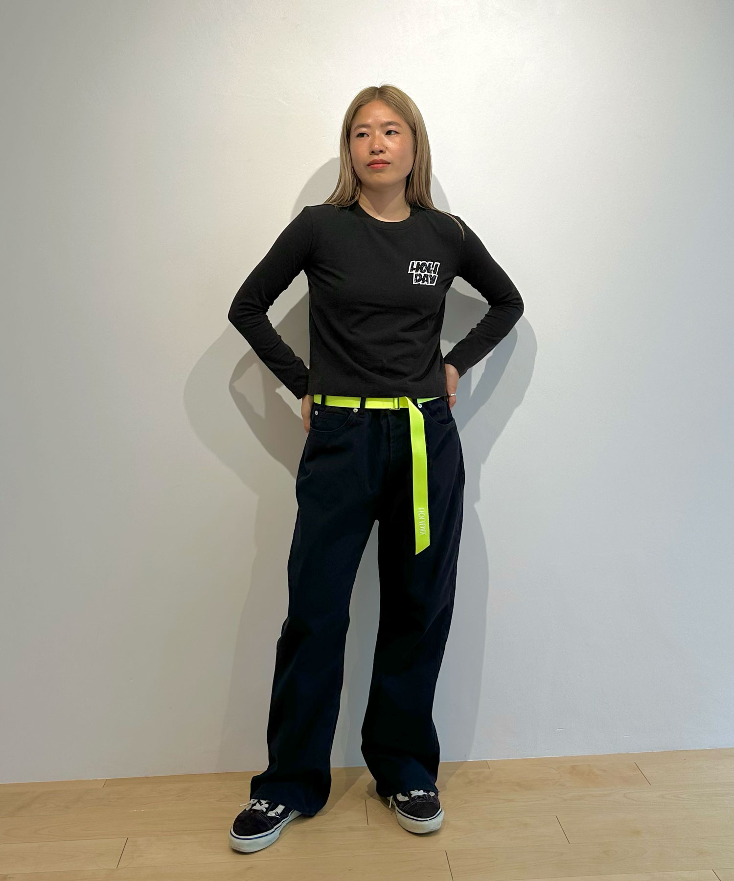 HIGH WAIST BELTED WIDE FLARE PANTS（DARK NAVY）｜HOLIDAY（ホリデイ